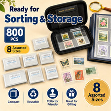 800PCS Clear Stamp Holders 8 Sizes Album Sleeves Storage Organizer Variety Pack picture