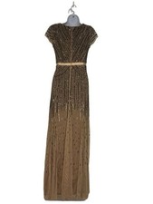 Adrianna Papell Beaded Dress Size 2 Gold Cap Sleeve Maxi Gown picture
