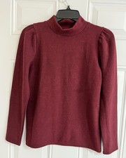 NWT Madewell Plush Mockneck Puff-Sleeve Top Rust Red Knit Sweater Women’s XS picture