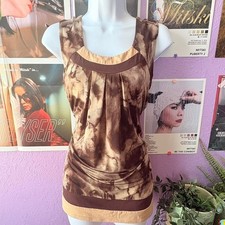 Boho Brown Abstract Print Tunic Top Size L picture