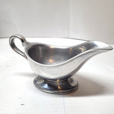 Vintage Silver Tone Metal Gravy Boat Sauce Server Pedestal Base 8 Inch PA Mark picture