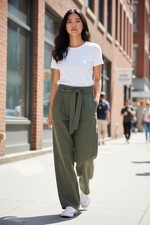 Vero Moda Ivy Green Womens L High Rise Wide Leg Vmlaura HR Loose Knot Belt Pants picture