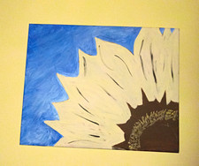 Original Abstract Modern Sunflower Floral Painting on Canvas, Blue Background picture