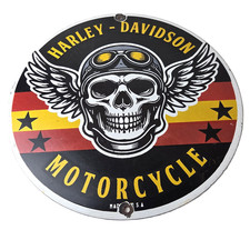 Vintage Harley-Davidson Legendary Porcelain Sign - Skull Wings Retro Pilot Sign picture