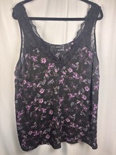 Torrid Women's Floral Lace Trim Camisole Top Black Purple Plus Size 3 picture