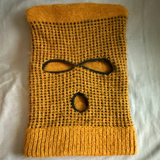 Vintage 70’s - 80’s Harvest Gold Brown Knit Acrylic Full Face Balaclava Ski Mask picture