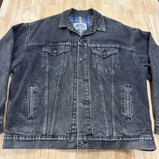 Vintage 1993 Levi's Jacket Orange Tab Denim Washed Black Flannel Lined Mens XL picture