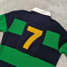 Vintage Polo Ralph Lauren Rugby Polo Shirt Mens Large Blue Green Striped #7 RLPC picture