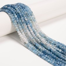 Natural Gradient Aquamarine Faceted Cube Beads Size 4mm 15.5'' Strand picture