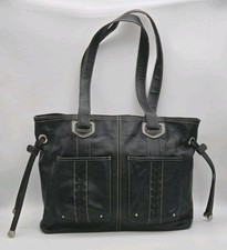 Tignanello Purse Black Pebbled Leather Tote Shoulder Bag Contrast Stitching  picture