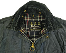 HOT VTG ENGLAND Men's BARBOUR @ BORDER PARKA LINED NAVY GRAY WAXED COAT Jacket L picture