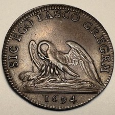 1694 France Joseph d’Estaing Bishop Saint-Flour Pelican Copper Jeton Coin 1600s picture