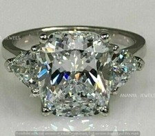 3.00CT Cushion Cut Lab-Created Diamond Three Stone Ring Real 925 Sterling Silver picture