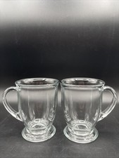 2 - VTG Anchor Hocking 16oz Clear Glass Coffee Mug Heavy Footed Cafe Style USA picture