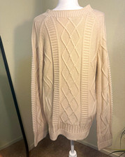 Hunter men’s Beige Cable Knit Crew Neck Pullover Sweater Size M picture