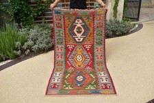 Turkish Rug 41''x74'' Handwoven Kayseri Blue Kilim 105x190cm Oriental 3x6 Size picture