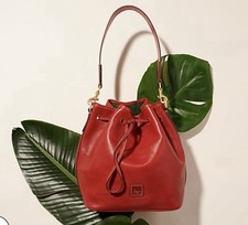 Dooney and Bourke Florentine Red Leather Shoulder Bucket Drawstring Handbag NWT picture