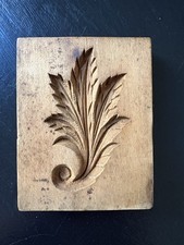 Primitive Wooden Butter Stamp Print Antique Hand-carved Acanthus Leaf picture