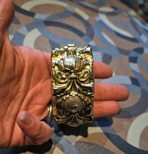 VTG WHITING DAVIS GOLD Tone  REPOUSSE BANGLE Clamper Hinged BRACELET Chunky  picture