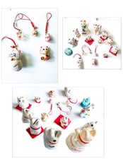 Vintage Maneki Neko Japanese Lucky Cat Figurines Hand Up Collection of 16 picture