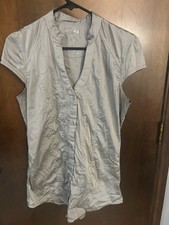 Rock 47 By Wrangler  Women Gray V-Neck Button-Up Blouse Size M #A picture