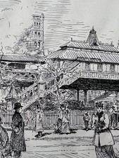 Antique 19th Century New York City Ink The El Train Signed Christie's Label Prov picture