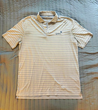 Johnnie O Men's M Beige/Blue Striped Lightweight Golf Polo Embroidered Logo picture