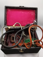 Antique Cased Sphygmomanometer Blood Pressure & Stethoscope Parts c1910 picture
