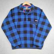 Patagonia Synchilla Mens Medium Blue Buffalo Plaid Check Snap T Fleece Sweater picture