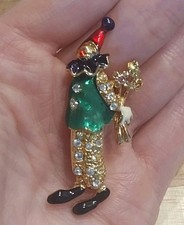 Vintage Signed Giovanni Clown Jewelry Brooch Pin Gold Tone Enamel Rhinestone picture