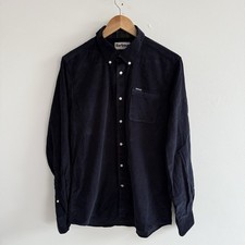 Barbour Corduroy Shirt Mens Medium Navy Needlecord Tailored Fit picture