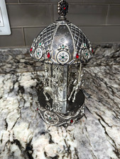 RARE Wallace Silver Plated Reindeer Carousel Music Box - Let It Snow - Christmas picture