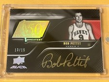 2008-09 Upper Deck Black Bob Pettit Auto Gold 13/ 15 NBA 50 Greatest Autos picture