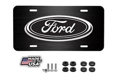 FORD LOGO BLACK BRUSHED STEEL LOOK VEHICLE LICENSE PLATE CAR TRUCK AUTO TAG picture