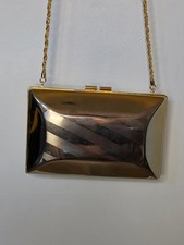 Vintage Gold Metal Minaudiere Box Clutch Evening Bag Chain Strap Made in Italy picture