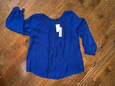 NWT J.Crew Royal Blue Button-Trim Peasant Blouse - Size 8P picture