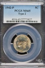 1942 P Type 2 Jefferson Silver Nickel PCGS MS 65 *DoubleJCoins* JL1100-457 picture