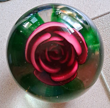 Joe St.Clair ROSE Paperweight.  Pictured is a tiny chip on by signature. ANTIQUE picture