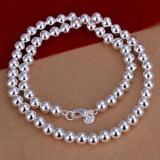4-10MM Beads Chain 925 Sterling Silver Necklace Exquisite Wedding Luxury Gorgeou picture