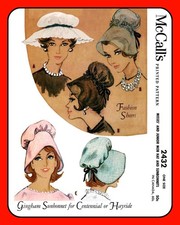 Centennial SUNBONNET Pattern MOB Hat One Size McCall's 2432 Vtg 1960 picture
