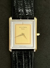 Vtg New 1982 BULOVA ACCUTRON Tank Men’s 32mm Swiss Quartz Watch Gold SS Lizard picture