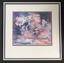 Abstract Watercolor Floral Still Life Painting by Marjorie Rolandelli Framed 18” picture