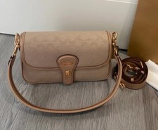 COACH Hadley Shoulder With Signature Canvas Dark Natural CAK49 Outlet NEW picture