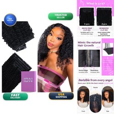 IDN BEAUTY Kinky Curly 16in Hair Extensions 5+2pcs Natural Black Women picture