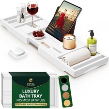 Royal Craft Wood White Foldable Bamboo Bathtub Tray picture