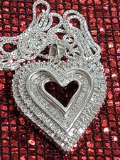 ‼️SALE LARGE STERLING SILVER NATURAL DIAMOND 1.5-2 CT HEART PENDANT NECKLACE SET picture