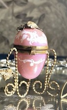 Antique French Palais Royal Pink Opaline Egg Perfume/Jewelry Casket Box picture
