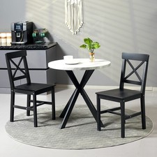 HOMCOM Farmhouse Wooden Dining Chairs Set of 2 with Cross Back Black picture