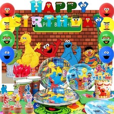 110 Pcs Sesame Street Party Decoration Birthday Plates Cups Balloons Cake Topper picture