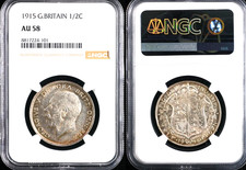 1915 Great Britain 1/2C NGC AU 58-SEE STORE WW2 MEDALS -PCHS COINS -DEALS GALORE picture